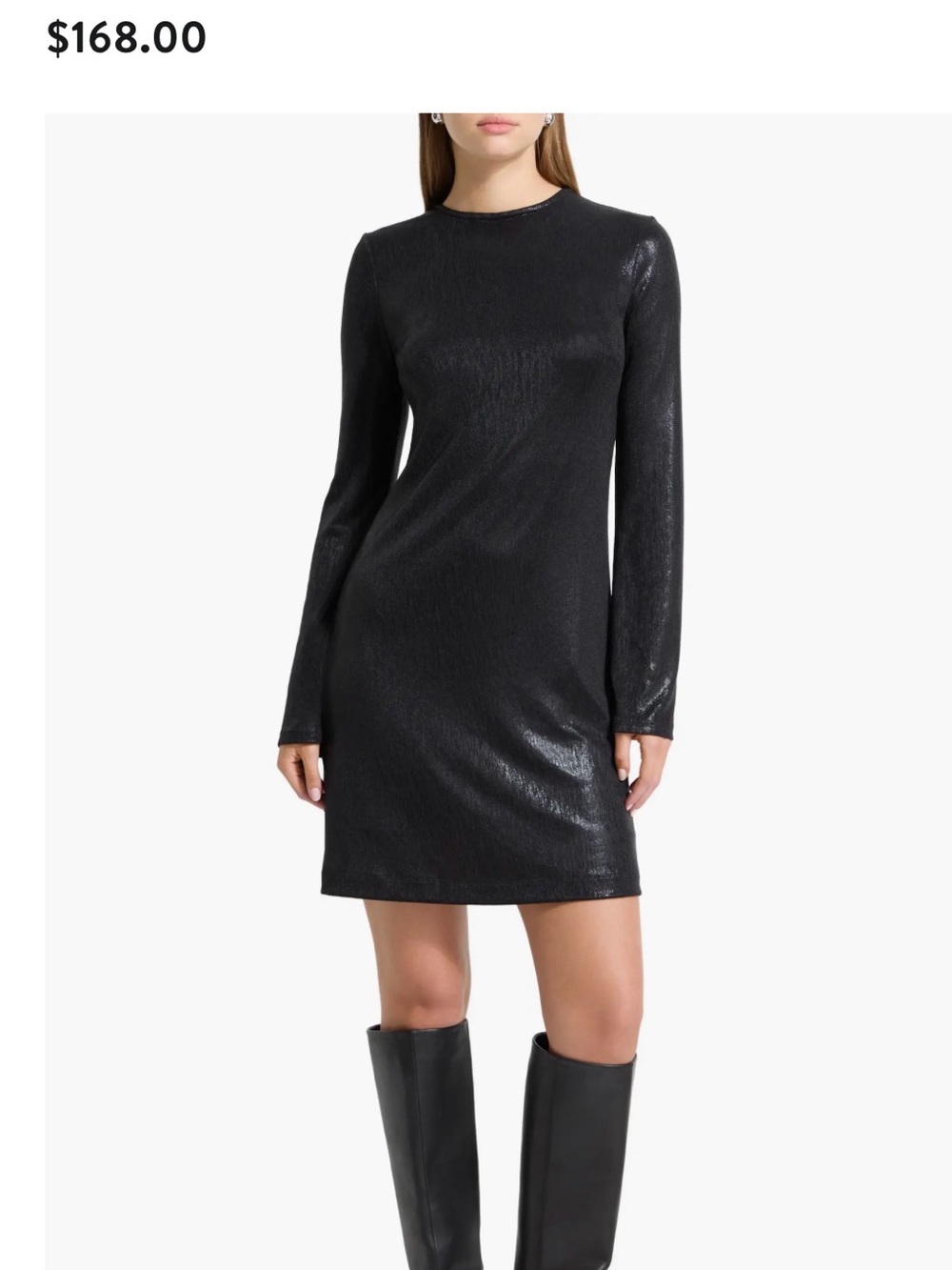 Marcella NYC  Metallic Black Long-Sleeve Crewneck Shift Dress